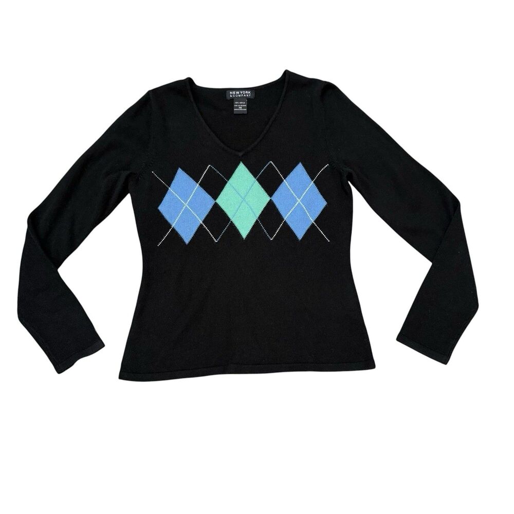 Vintage Y2K 90s Argyle Sweater Size XS New York and Company